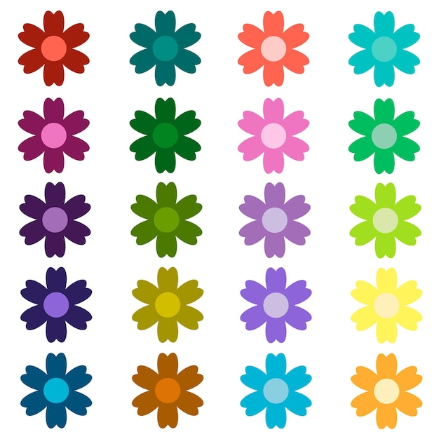 Set of colored flowers isolated vector icons collection of flowers in modern simple flat style eps