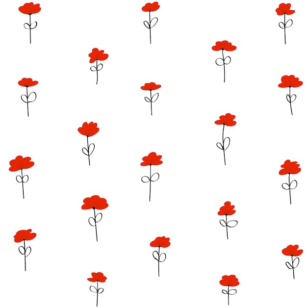 Set colored flowers Red poppies Hand drawn sketch flowers Vector illustrations Isolated on white