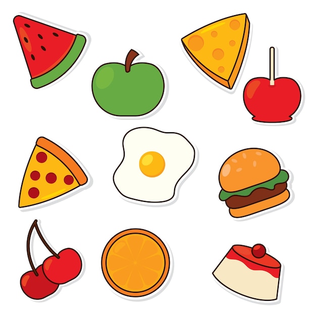 Set of colored food emoji icons vector illustration