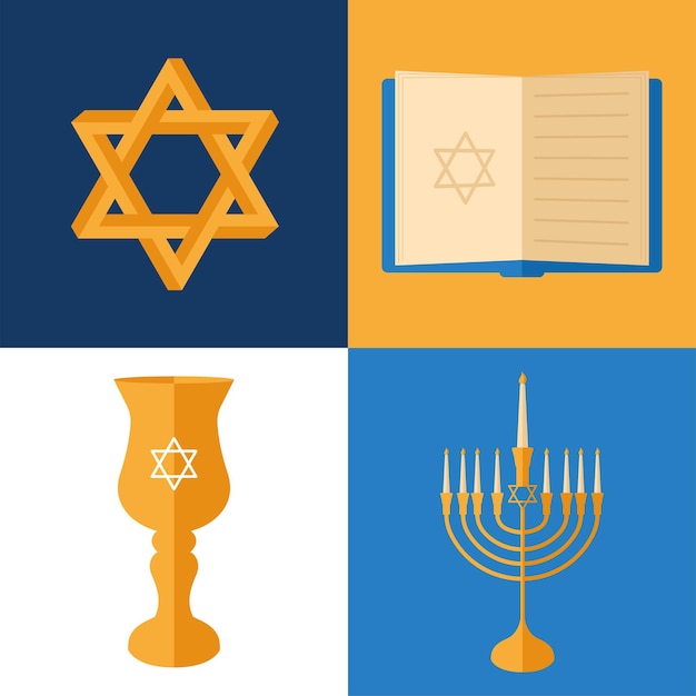 set of colored hanukkah icons vector illustration