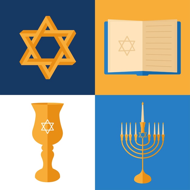 Vector set of colored hanukkah icons vector illustration