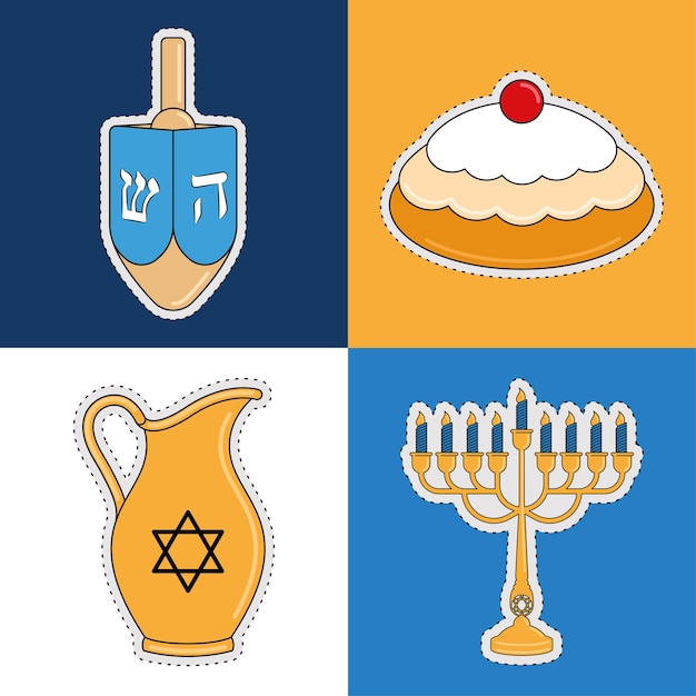 Set of colored hanukkah icons Vector illustration