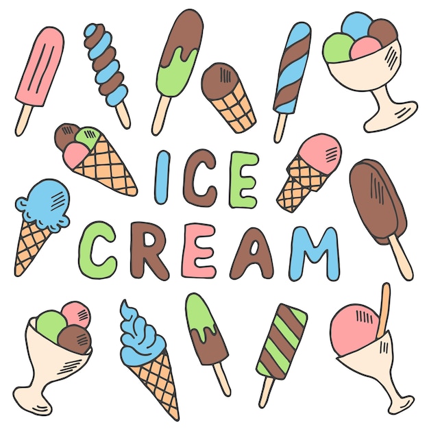 set of colored ice cream hand drawn vector