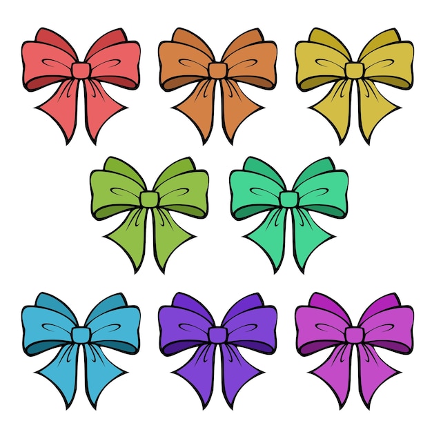 A set of colored icons a bright big beautiful festive bow for a gift vector