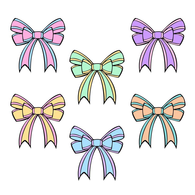 Vector a set of colored icons a large beautiful festive bow for a gift pastel shades vector