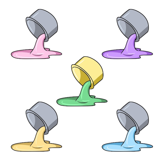 A set of colored icons paint pouring from a jar cartoon vector