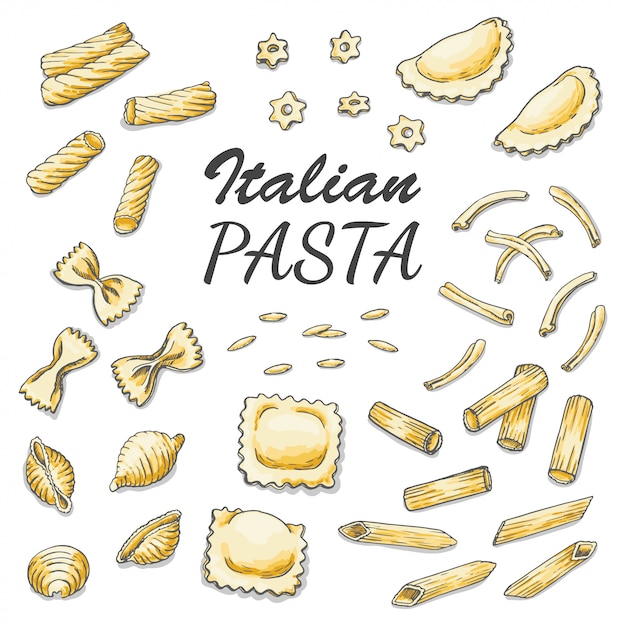 Set of colored italian pasta 