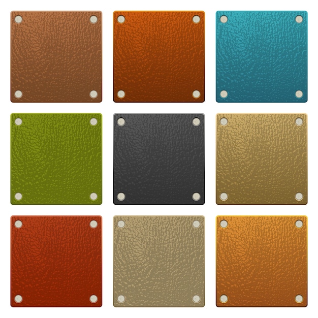 Vector set of colored leather labels isolated on white background