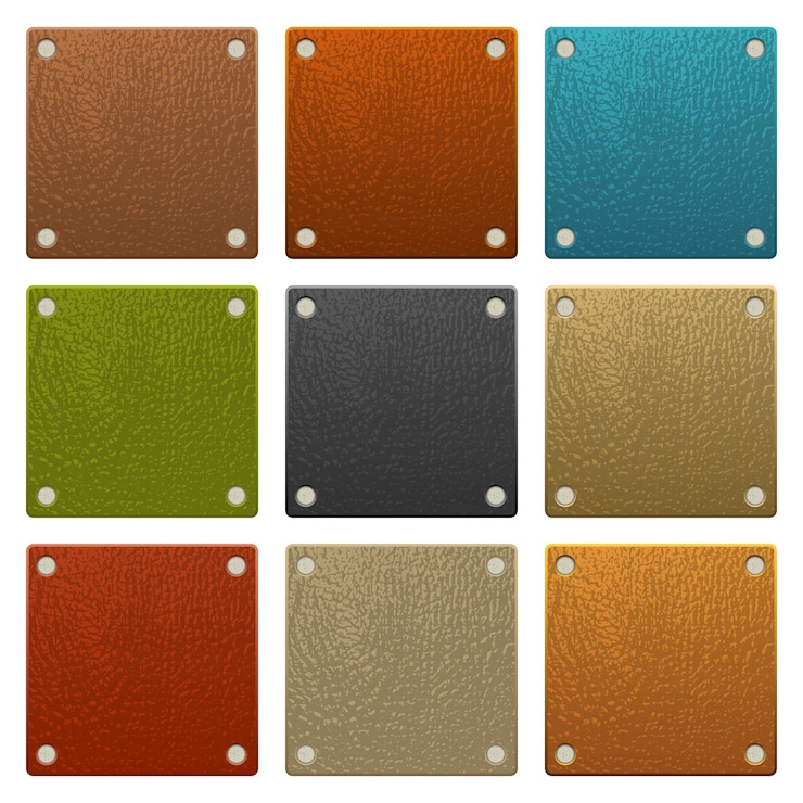 Vector set of colored leather labels isolated on white background