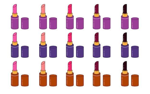 Set of colored lipsticks Red pink pastel wine and dark lipstick Vector illustration isolated on