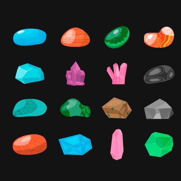 Vector set of colored natural mineral gem stones vector illustration