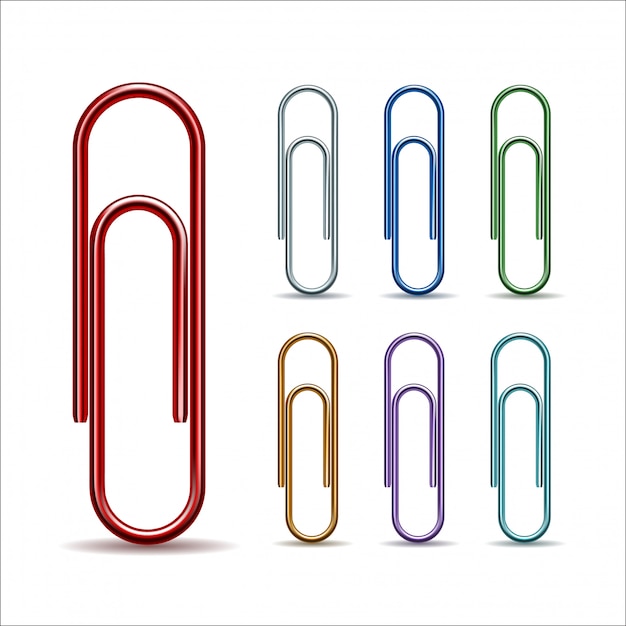 Set of colored paper clips isolated