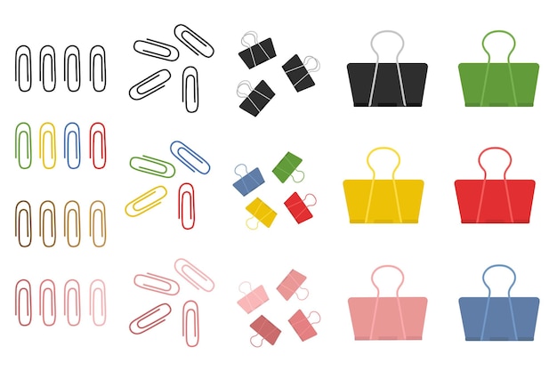 A set of colored paper clips Paper clips icons Office