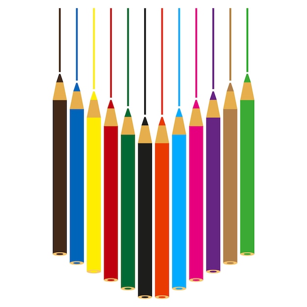 Set of colored pencils with colored lines arranged vertically