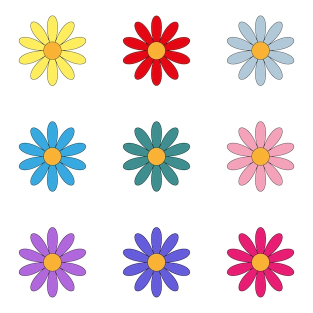 Vector set of colored petals flowers