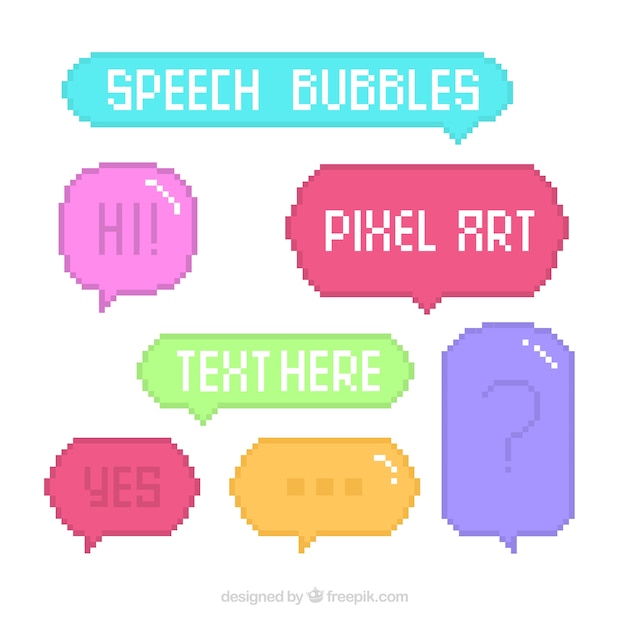 Set of colored pixelated speech balloons