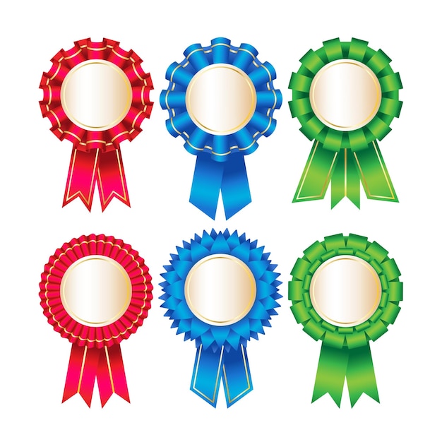 Vector set of colored realistic award ribbons award rosette awards labels set winner quality mark awar