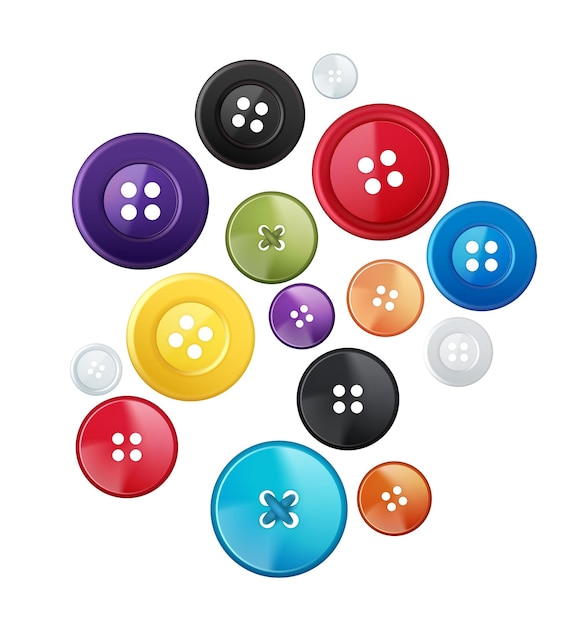 Vector set of colored round buttons of various sizes isolated on white background