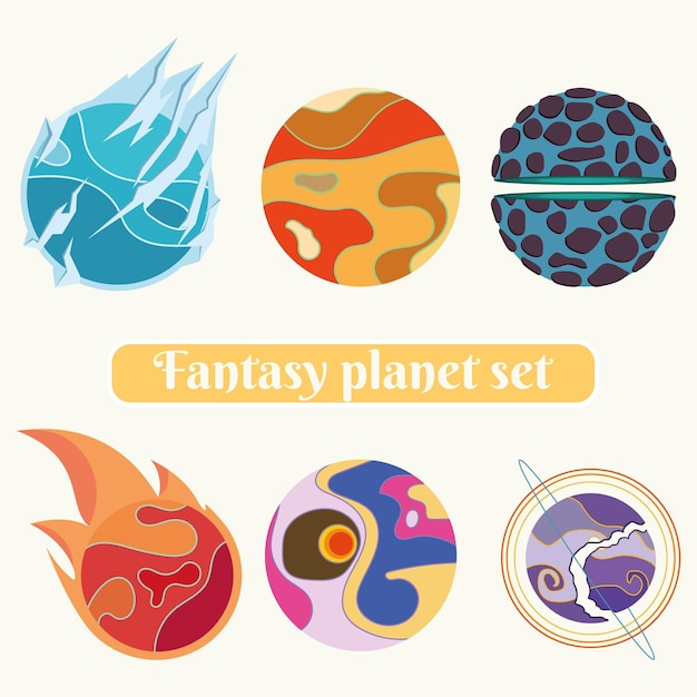Vector set of colored sci fi fantasy planet icons vector