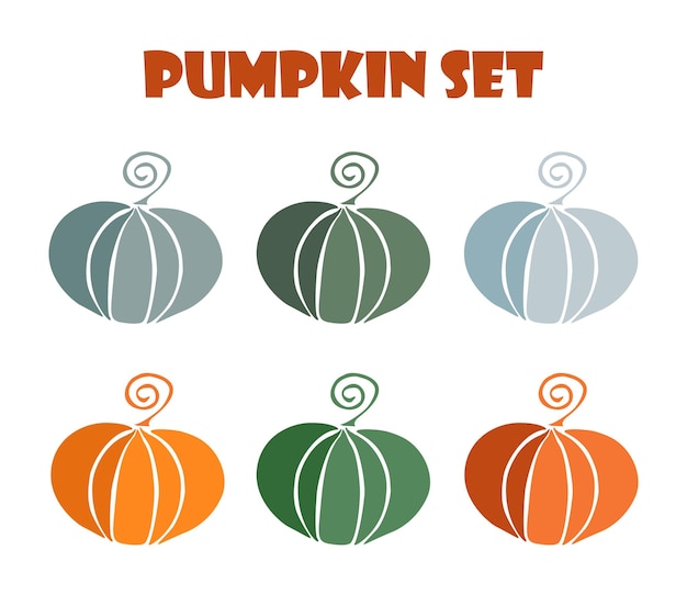 Set of colored stylized pumpkins