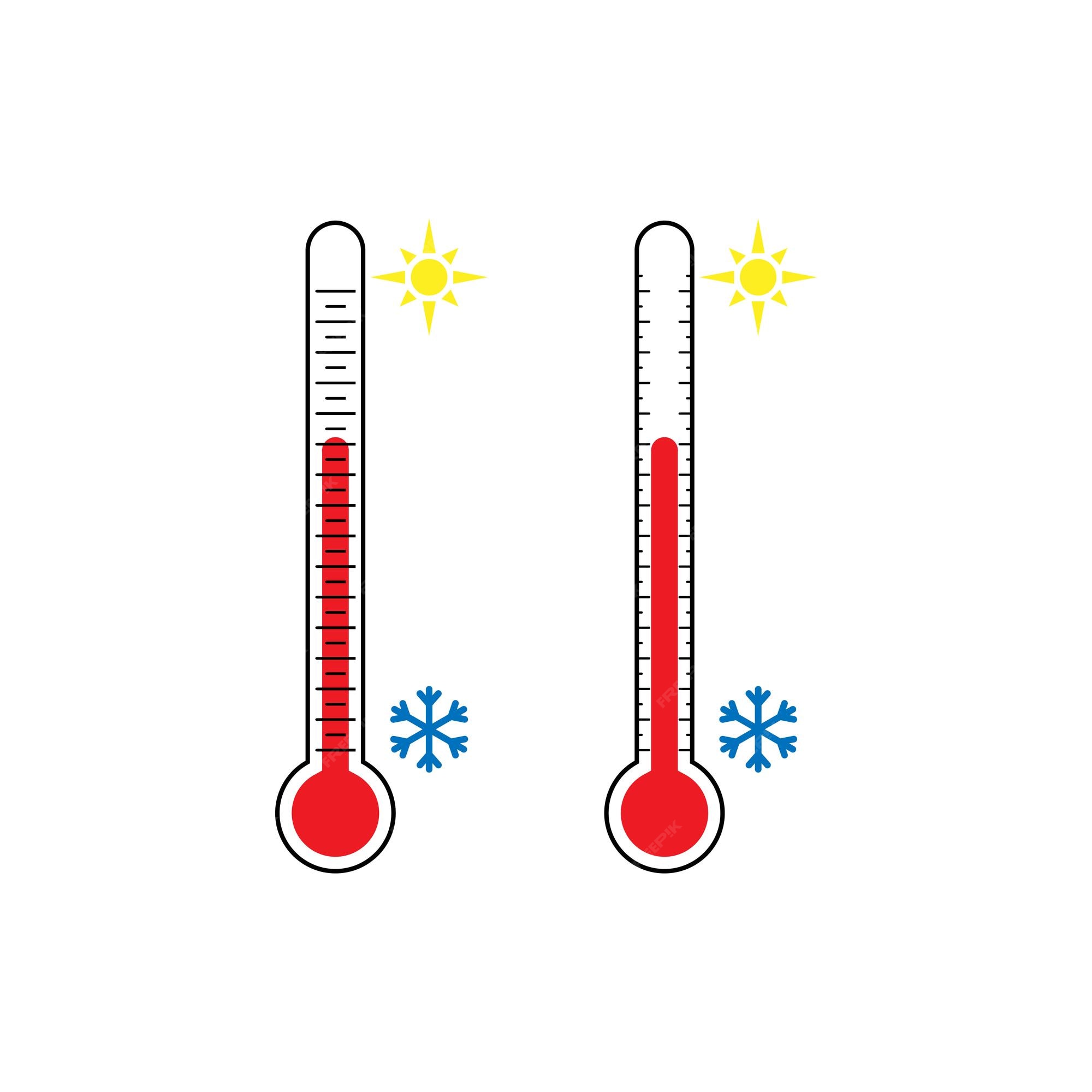 Cartoon flat style Heat thermometer icon shape. Hot Temperature