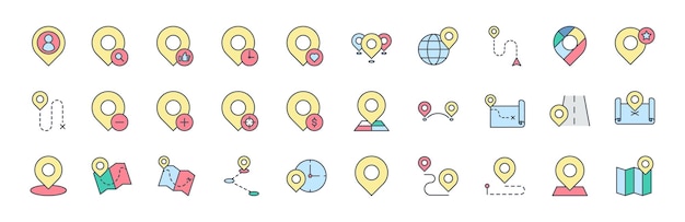 画像 画像の位置 地図 地図 位置 地図 住所 地図 GPS 経路 地図 目的地 地図 単純な 線形 画像 に 関連する 色彩 の 画像 の セット ベクトル 画像 カラー アイコン の セット 金融 ビジネス