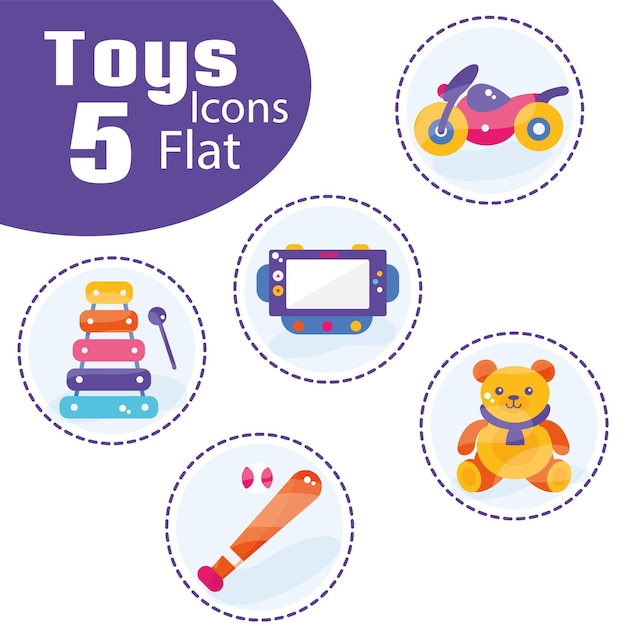 Set of colored toys icons Flat design Vector illustration