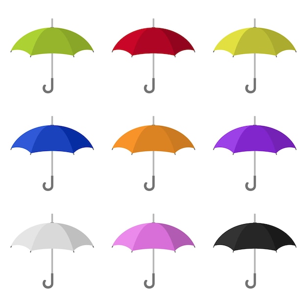 Set of colored umbrella icons isolated on white background