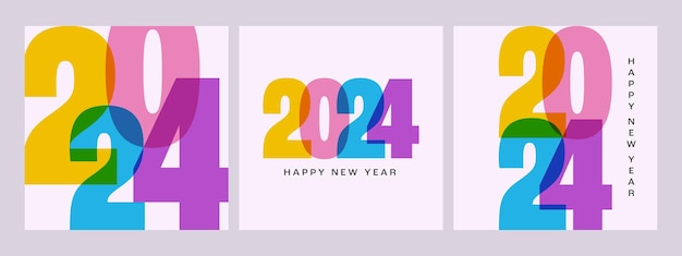 화려한 2024 새해 배경 세트 추상적인 현대 디자인 인사 카드 캘린더