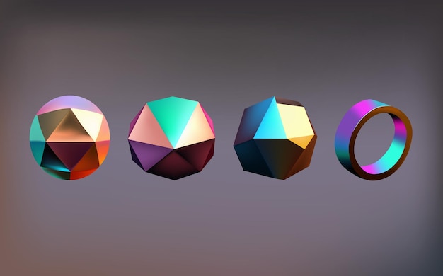 A set of colorful 3d geometric shapes.