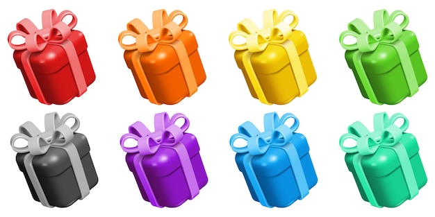 Set of Colorful 3D Gift Boxes