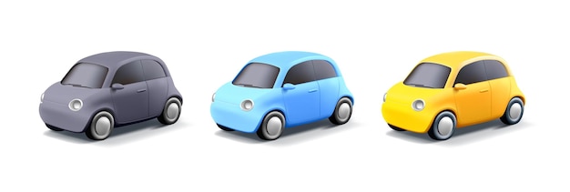 A set of colorful 3D retro cars Small cars on a white background For design concepts