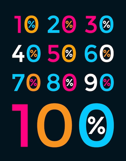 Set of colorful 3d sale number collection with percent