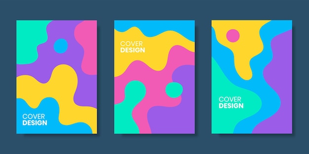 Set of colorful abstract cover with fluid shapes composition