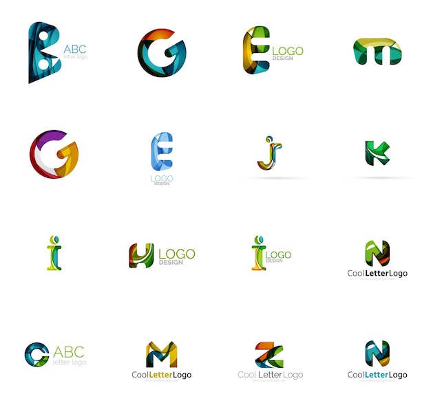 Set of colorful abstract letter corporate logos created with overlapping flowing shapes universal business icons for any idea isolated on white