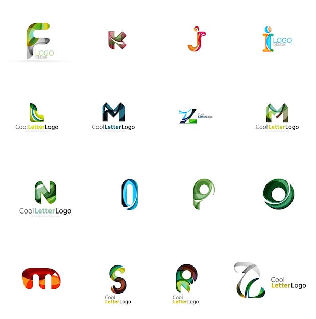 Set of colorful abstract letter corporate logos created with overlapping flowing shapes Universal business icons for any idea isolated on white