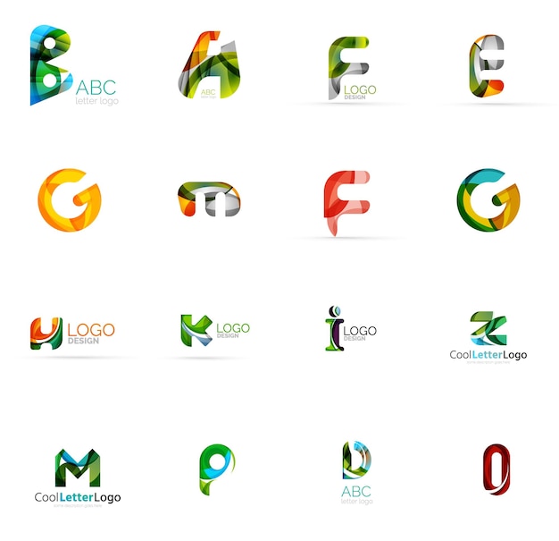 Set of colorful abstract letter corporate logos created with overlapping flowing shapes Universal business icons for any idea isolated on white