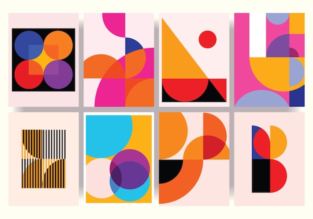 Set of colorful abstract shapes geometric composition vector illustration