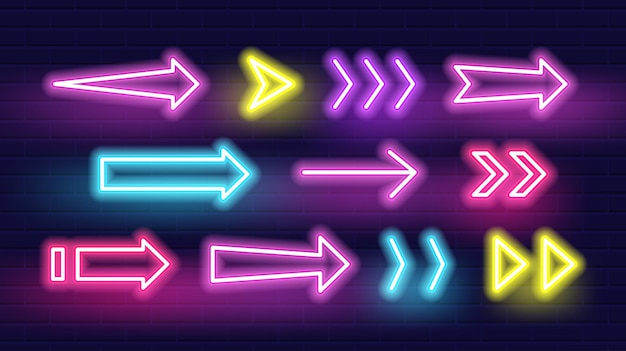 Vector set of colorful arrows design neon light