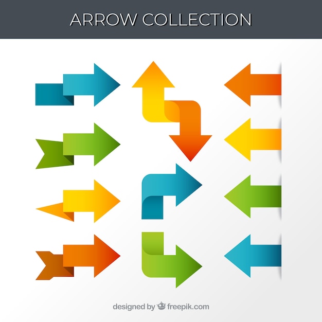 Vector set of colorful arrows to mark in flat style