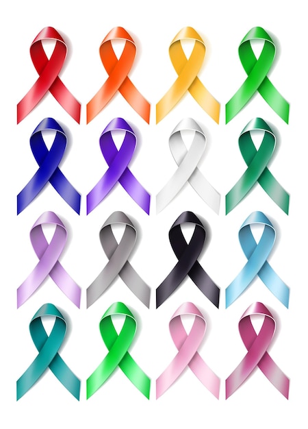 Set of colorful awareness ribbons isolated on white background. vector illustration