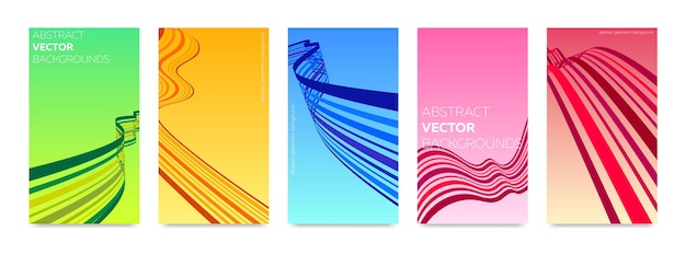 Set of colorful backgrounds for social media stories with 3d stripes