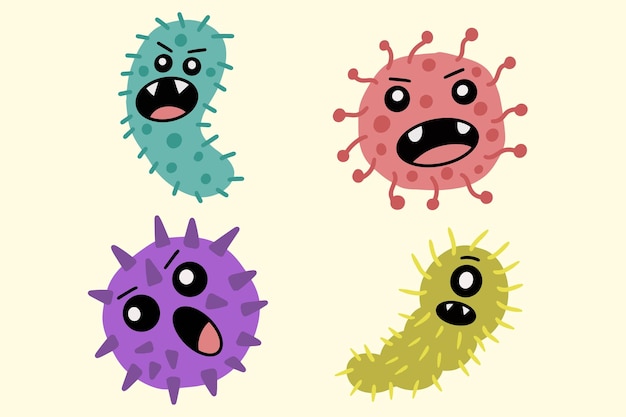 Set Colorful bacteria virus germs make sick cartoon illustration