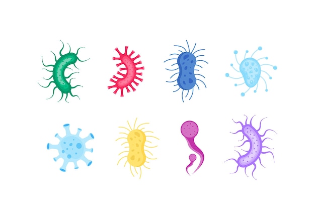 Set of colorful bacterium and germs