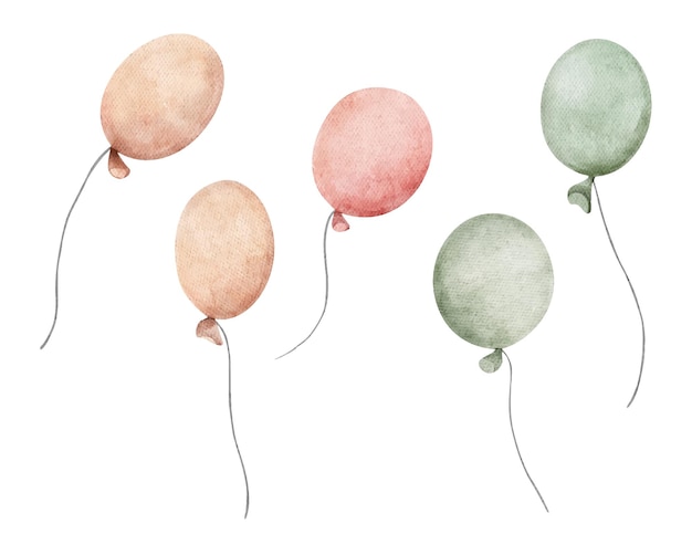 Set of colorful balloons Watercolor illustration