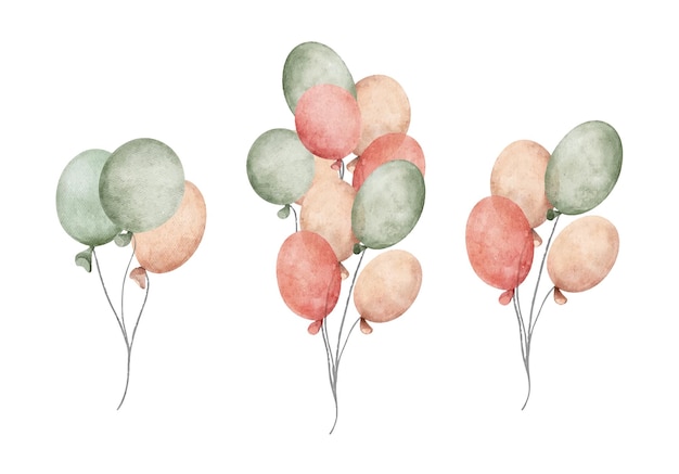 Vector set of colorful balloons watercolor illustration