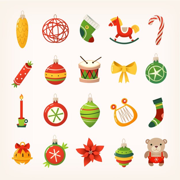 Vector set of colorful balls bells sweets toys