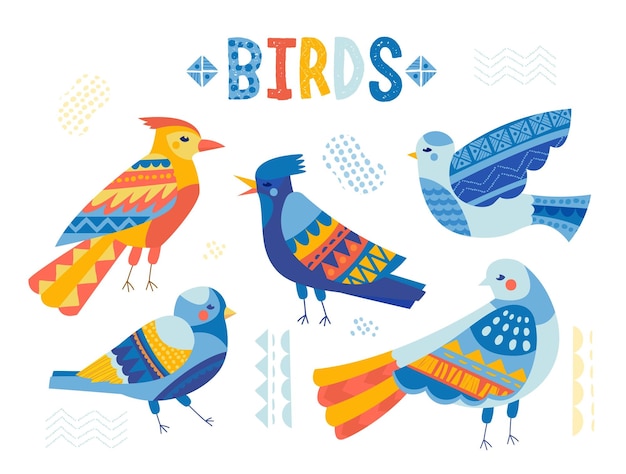 Set of colorful birds