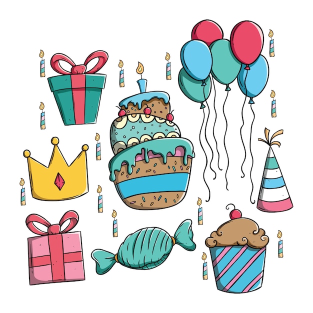 Vector set of colorful birthday party