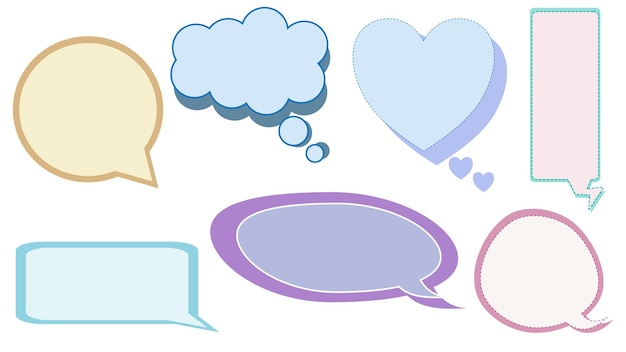 set of the colorful blank speech bubbles thinking bubbles conversation box frame talk speak border